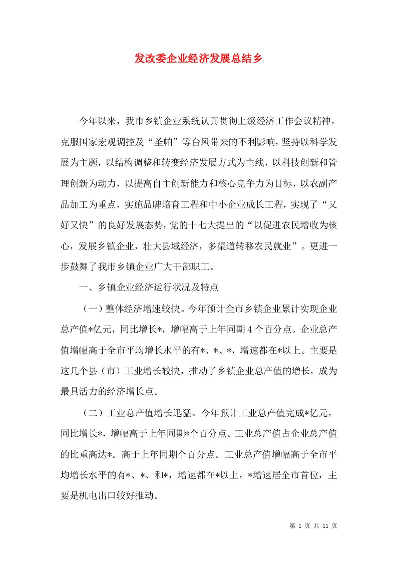 发改委企业经济发展总结乡