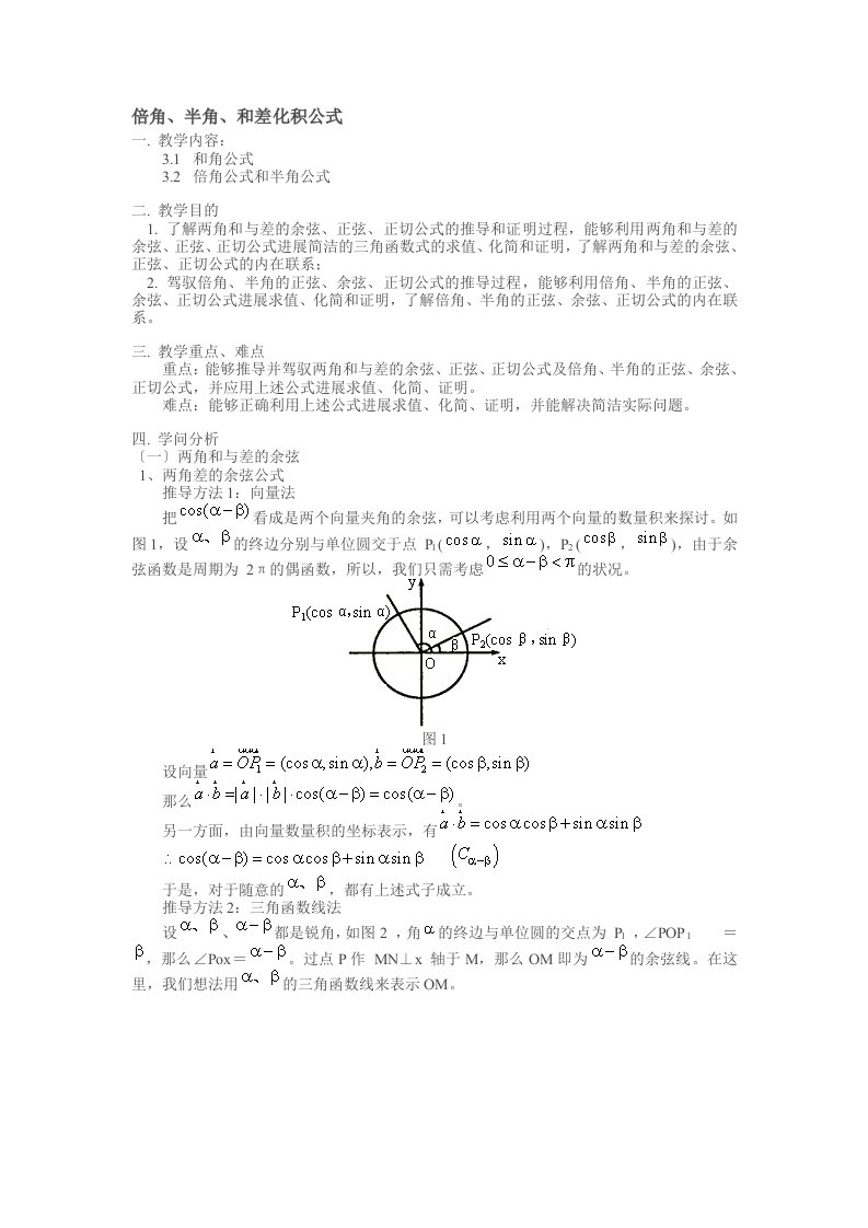 倍角、半角、和差化积公式