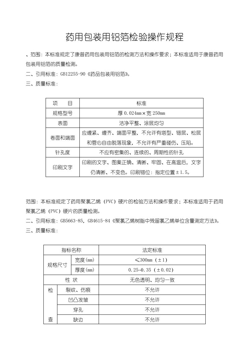 药用包装用铝箔检验操作规程