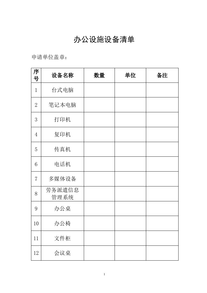 办公设施设备清单(精品)