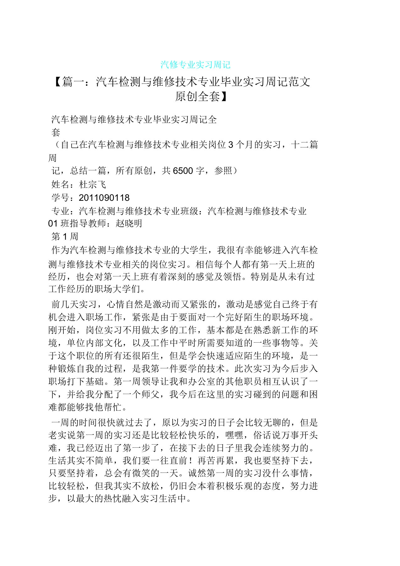 周记作文之汽修专业实习周记