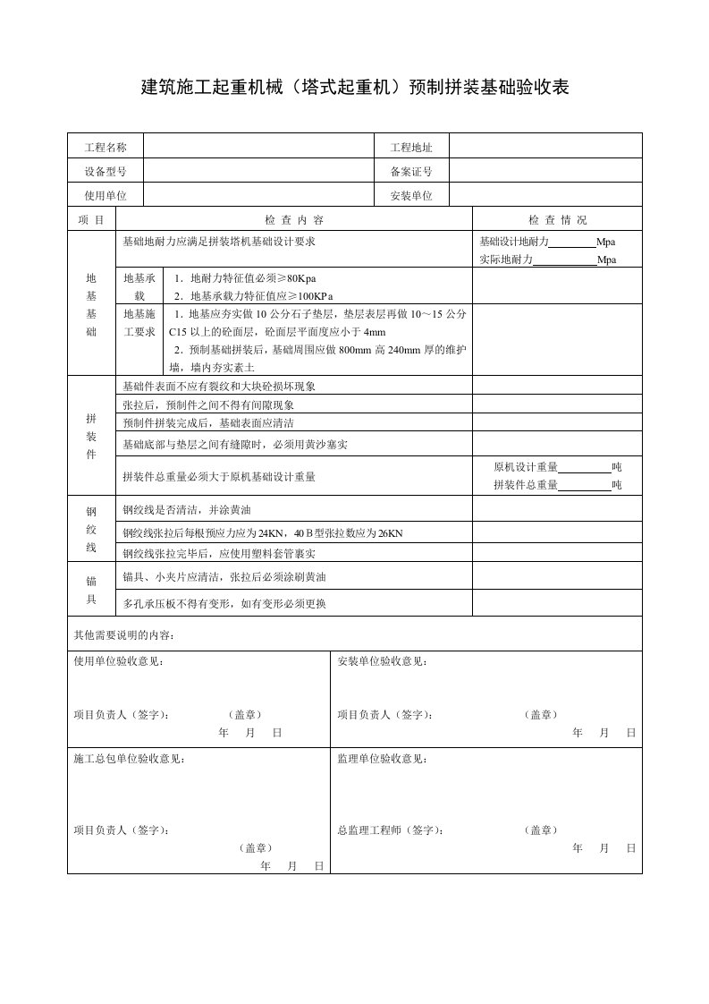 精品文档-8建筑施工起重机械塔式起重机预制拼装基础验收表