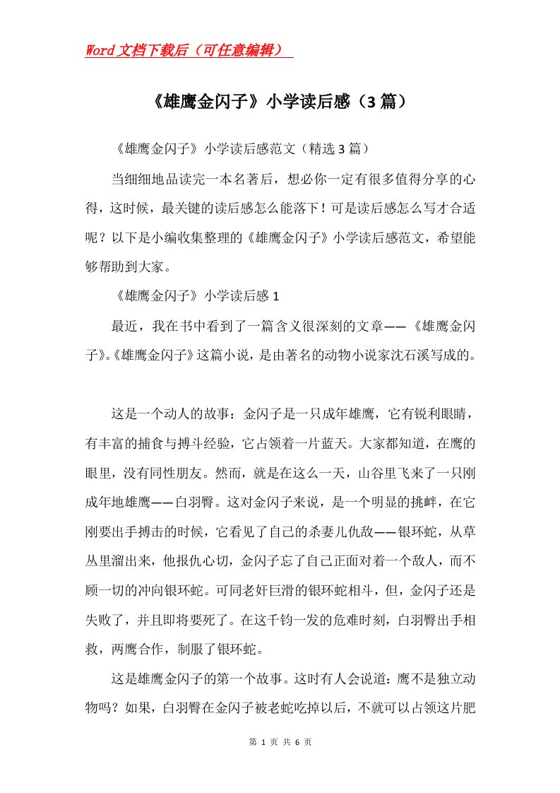 雄鹰金闪子小学读后感3篇