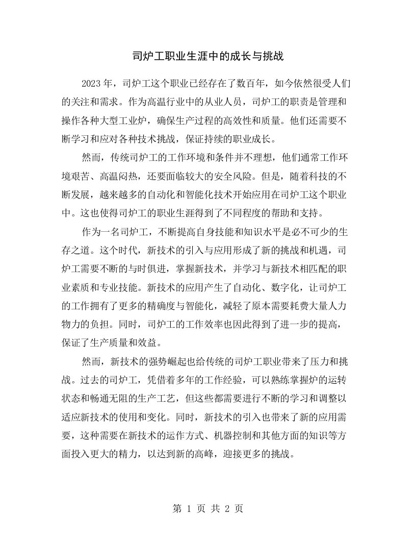 司炉工职业生涯中的成长与挑战