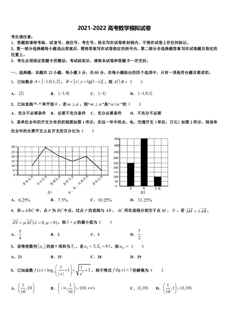 2022届青海师范大学附属中学高三压轴卷数学试卷含解析