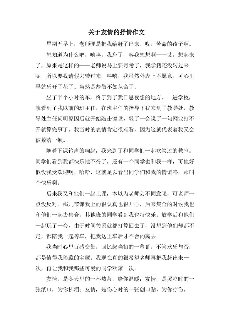 关于友情的抒情作文