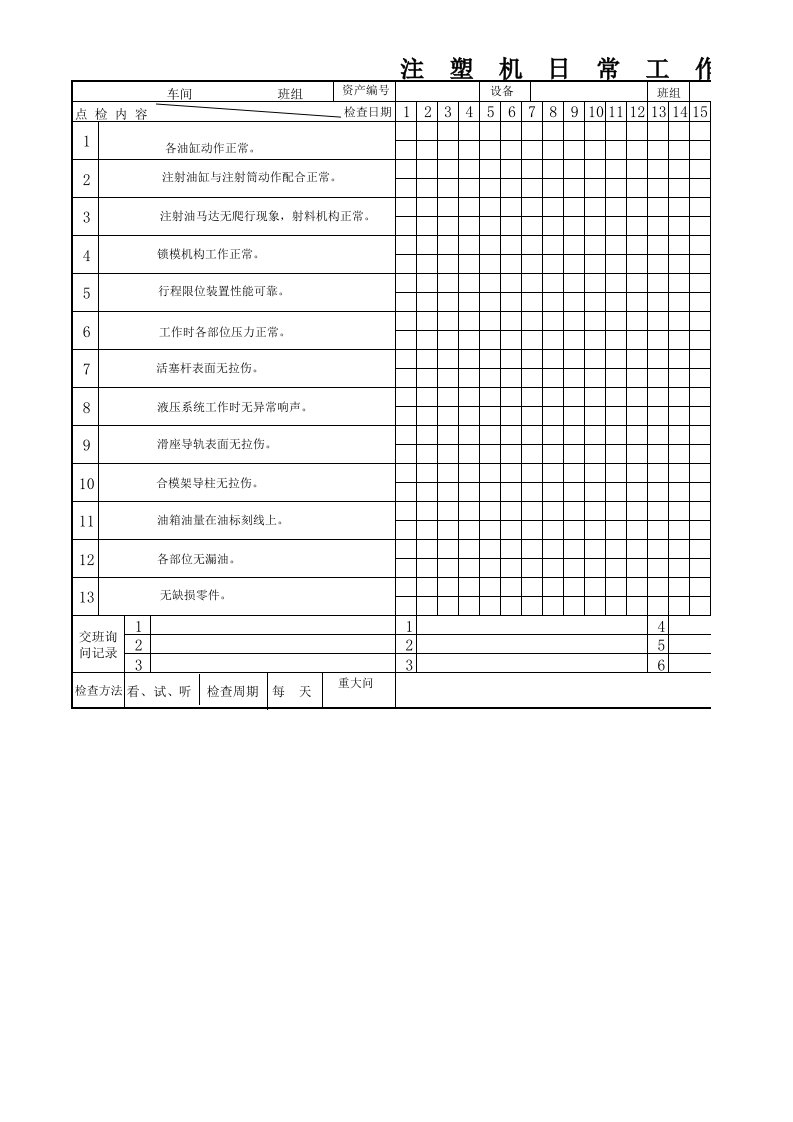 折边机机日常点检表