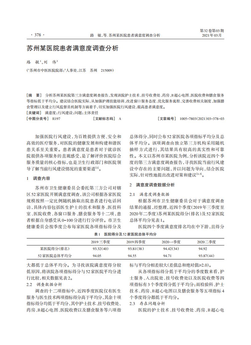 苏州某医院患者满意度调查分析