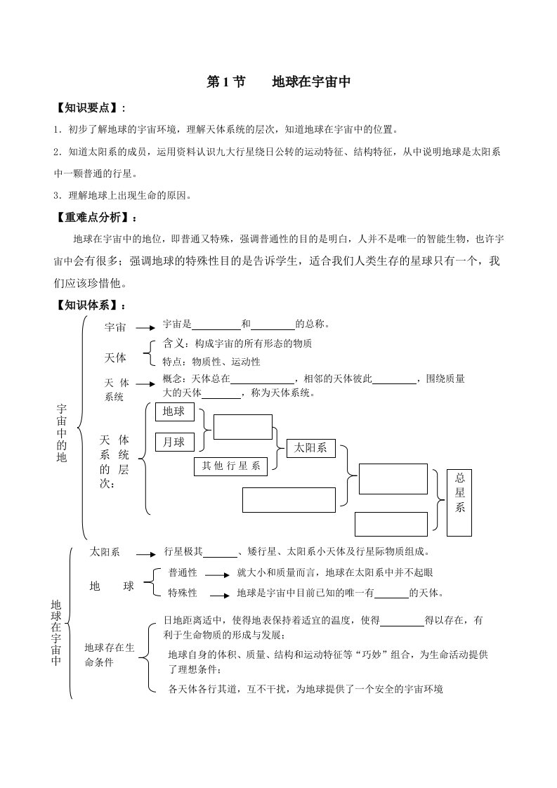 中图版中学地理必修一第一章学教案