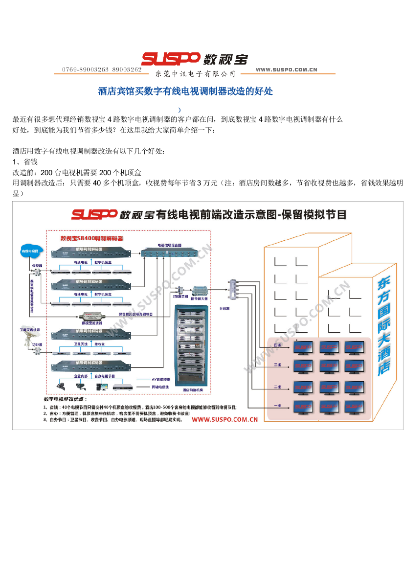 酒店宾馆买数字有线电视调制器改造的好处