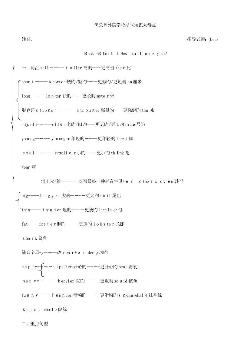 2023年PEP小学六年级英语下册知识点归纳及练习