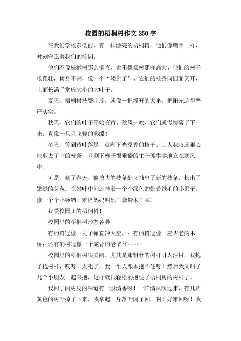 校园的梧桐树作文250字