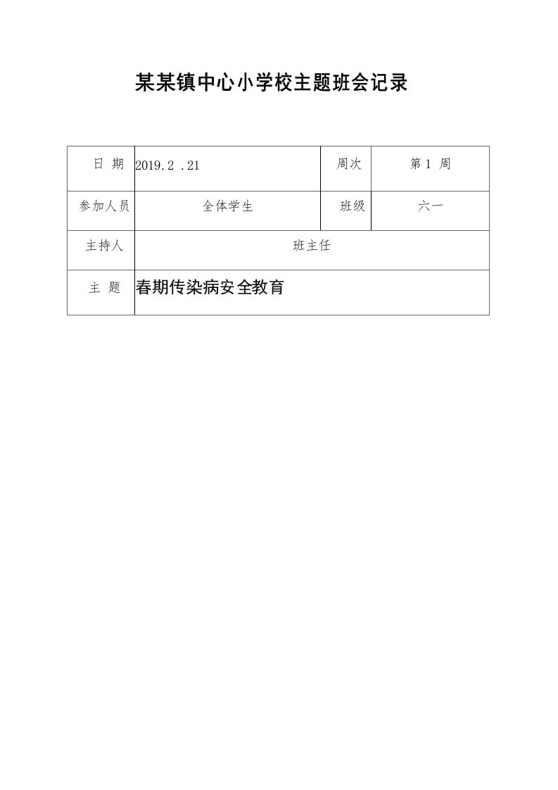 2019年春期主题班会记录20篇