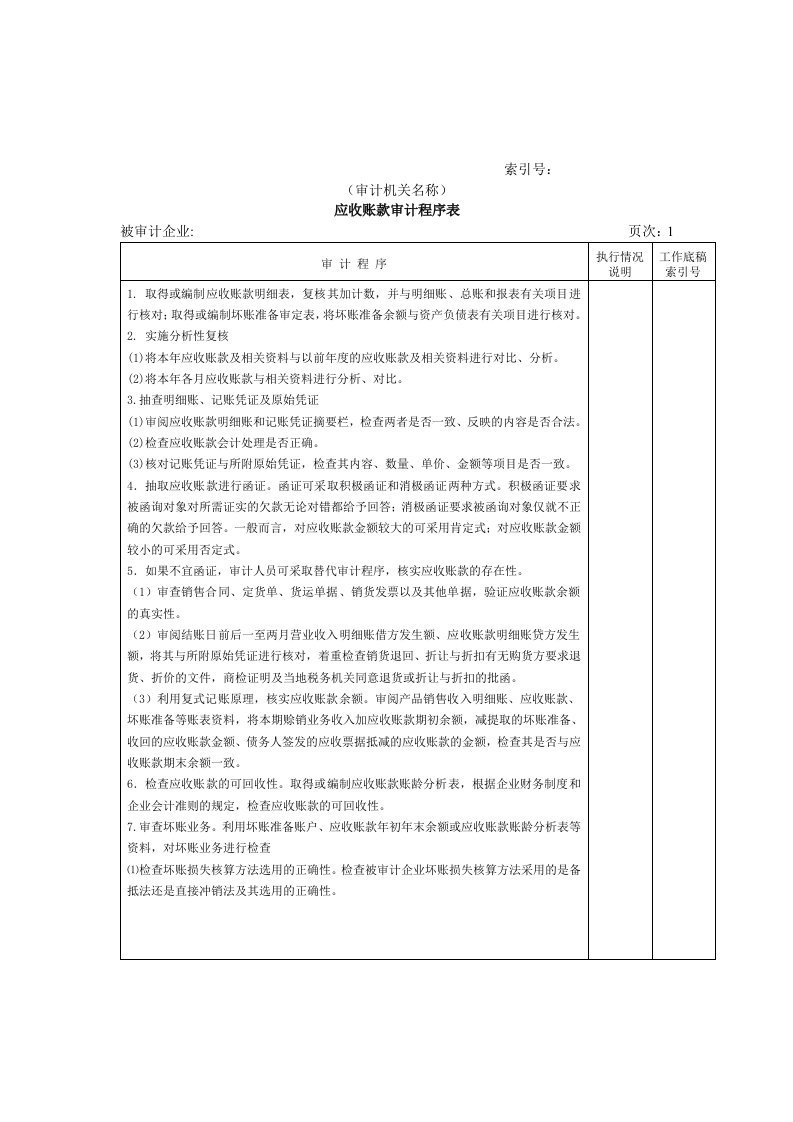 【管理精品】流动资产W-06应收账款审计程序表