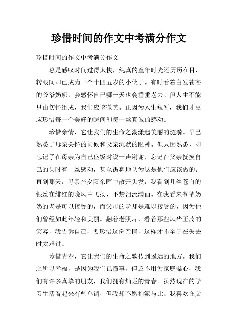 珍惜时间的作文中考满分作文