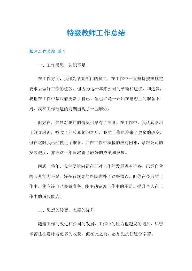 特级教师工作总结