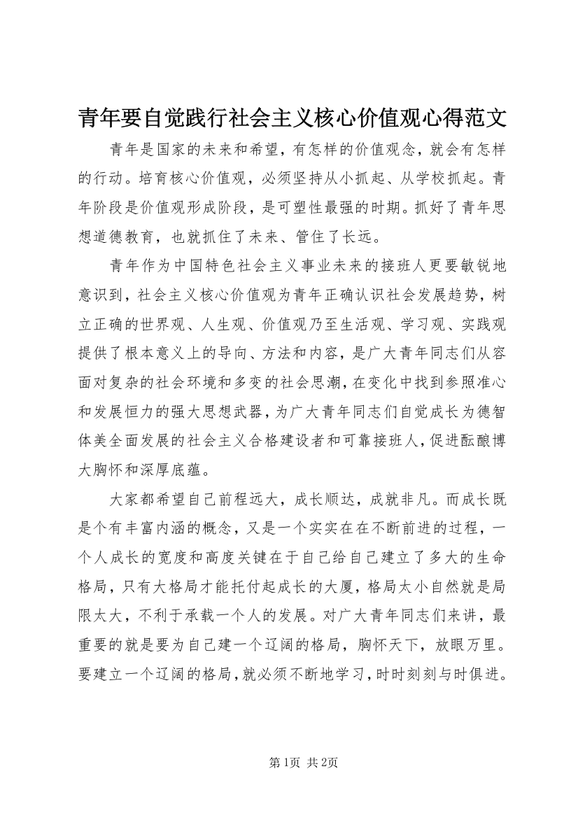 青年要自觉践行社会主义核心价值观心得范文