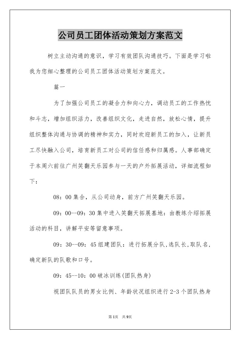 公司员工团体活动策划方案范文