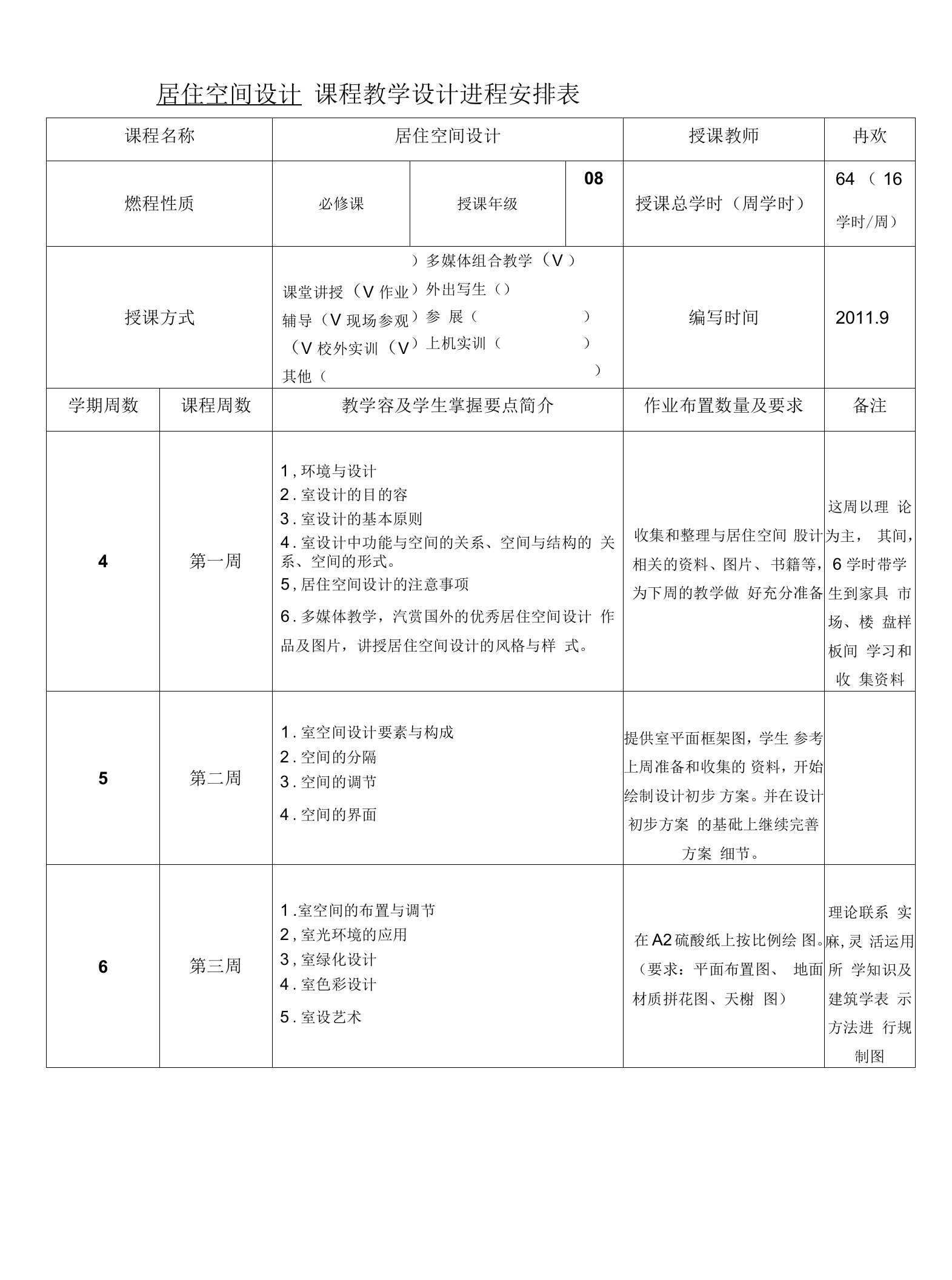 居住空间设计教案