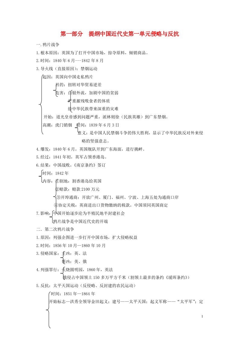 内蒙古鄂尔多斯市东胜区培正中学中考历史复习提纲