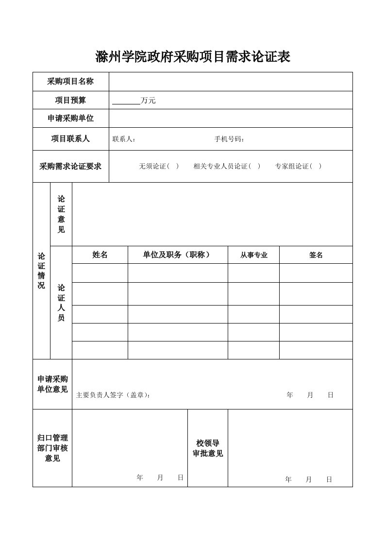 滁州学院政府采购项目需求论证表