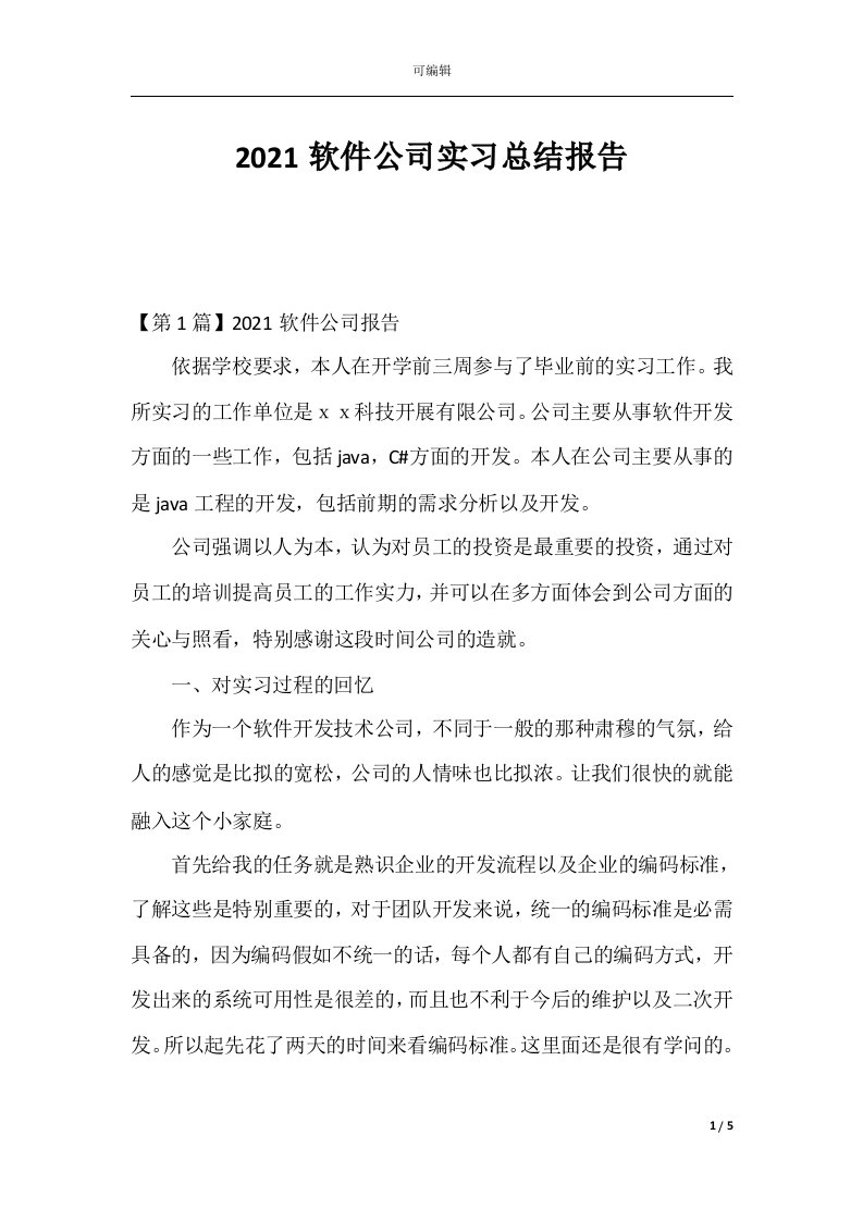 2021软件公司实习总结报告