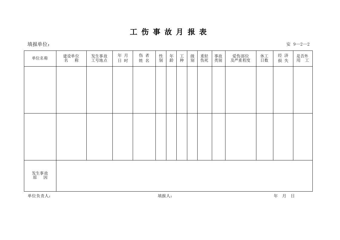 建筑工程-安9202_工伤事故月报表