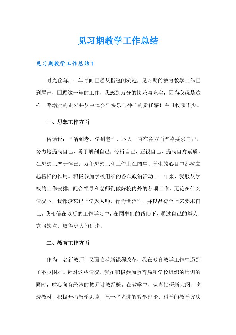 见习期教学工作总结