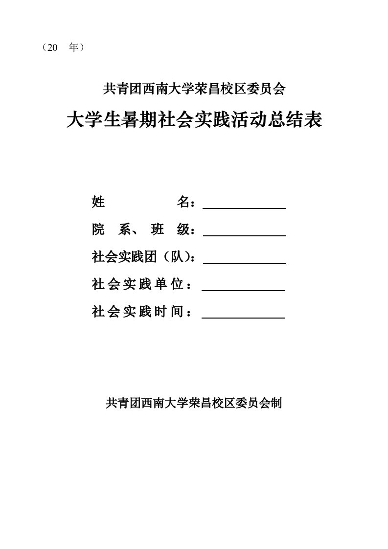 大学生暑期社会实践活动总结表