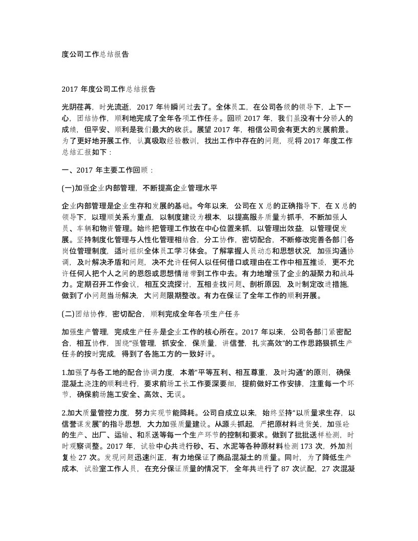 度公司工作总结报告