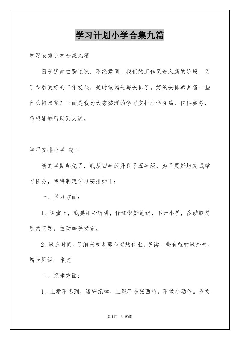 学习计划小学合集九篇例文