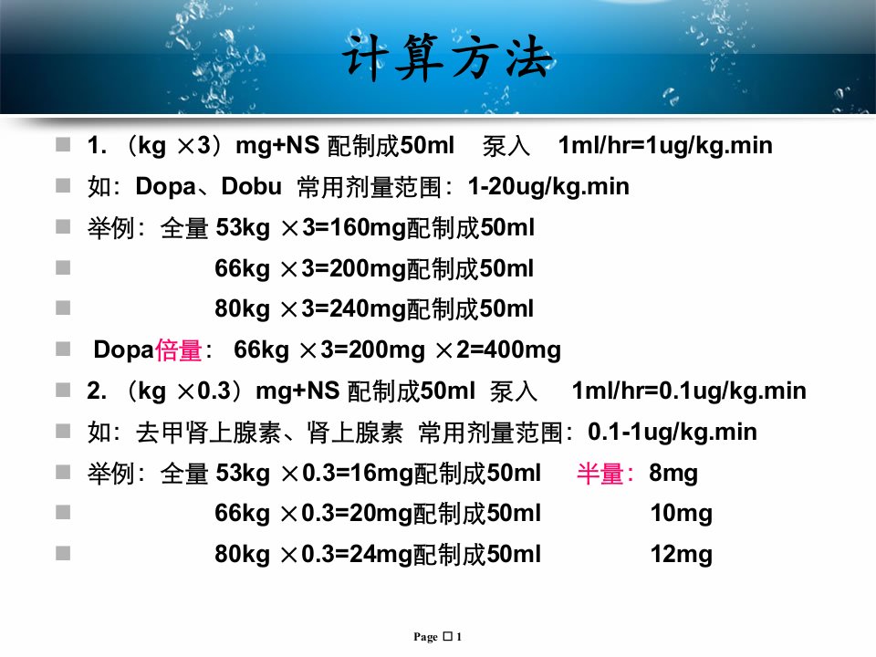 ICU静脉泵入药物常规