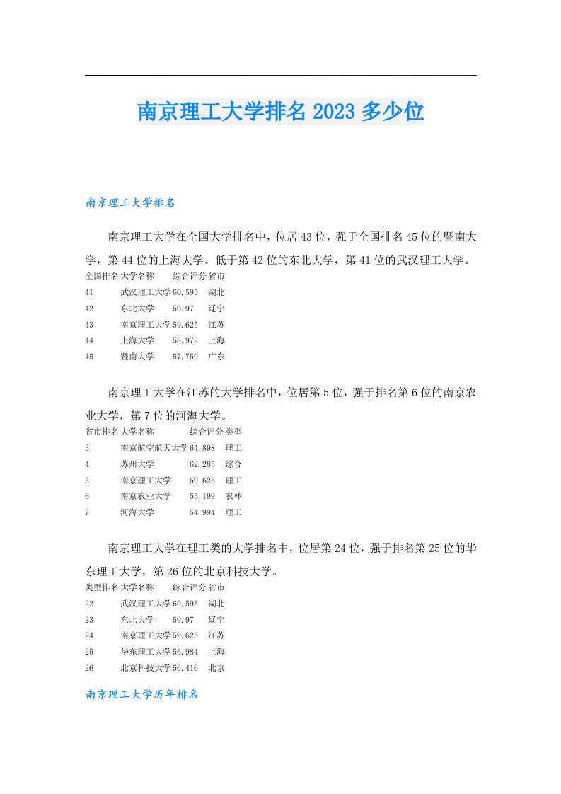 南京理工大学排名多少位