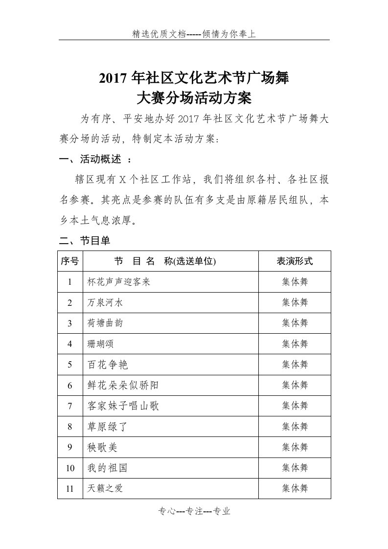 文体站广场舞项目实施方案及应急方案(共15页)