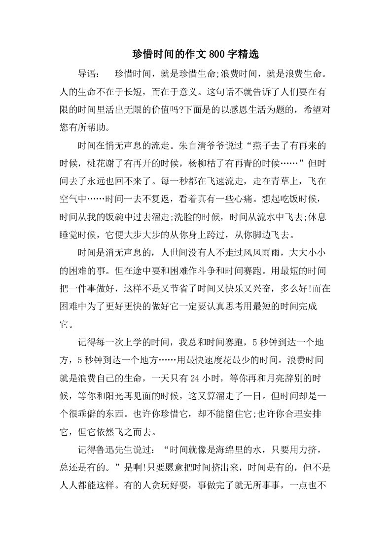 珍惜时间的作文800字