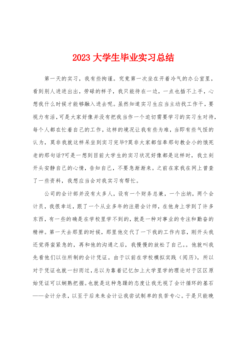 2023大学生毕业实习总结