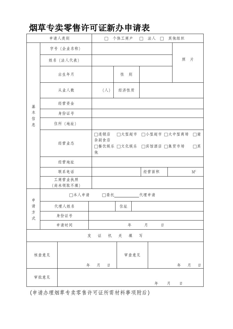 烟草专卖零售许可证新办申请表