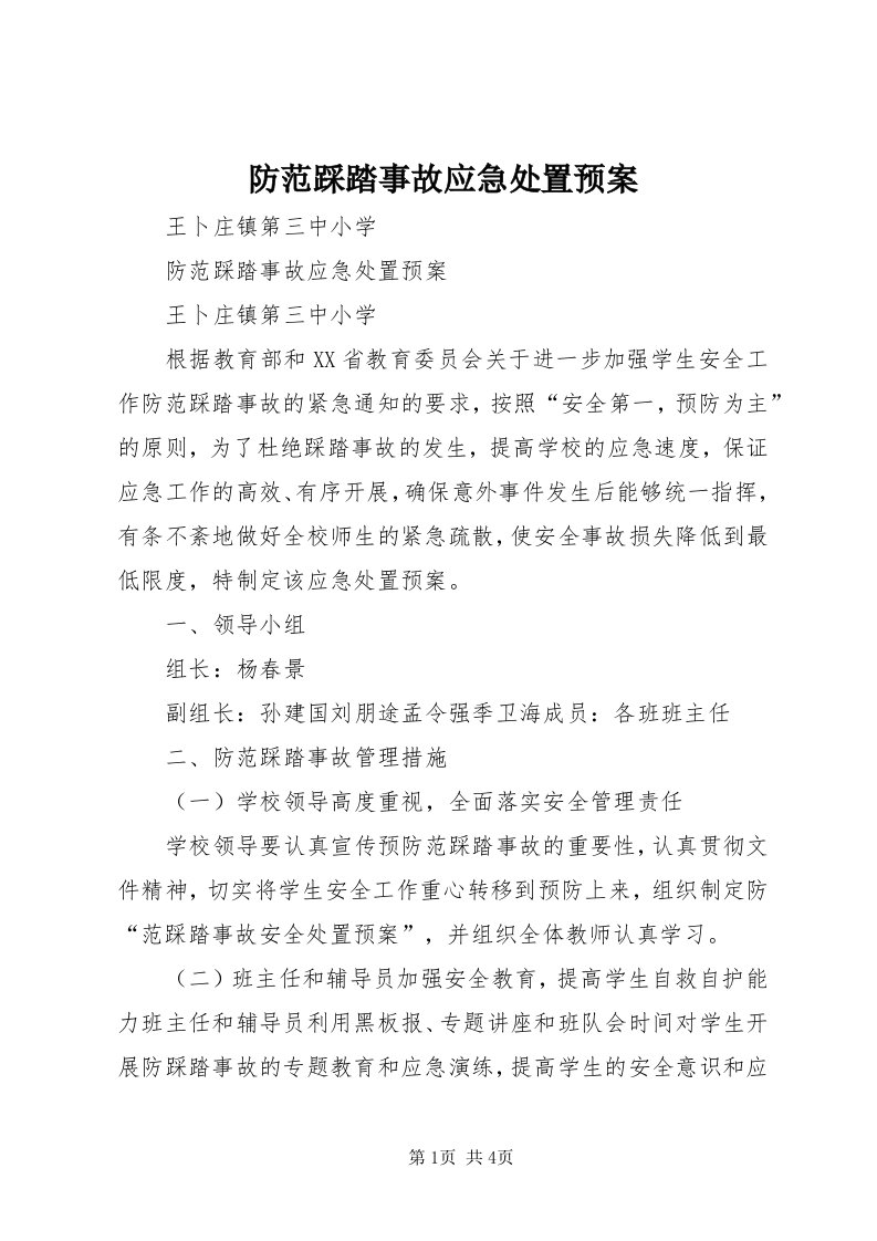 防范踩踏事故应急处置预案