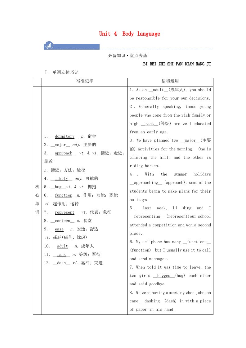 2022届高考英语一轮总复习必修四Unit4Bodylanguage学案含解析新人教版