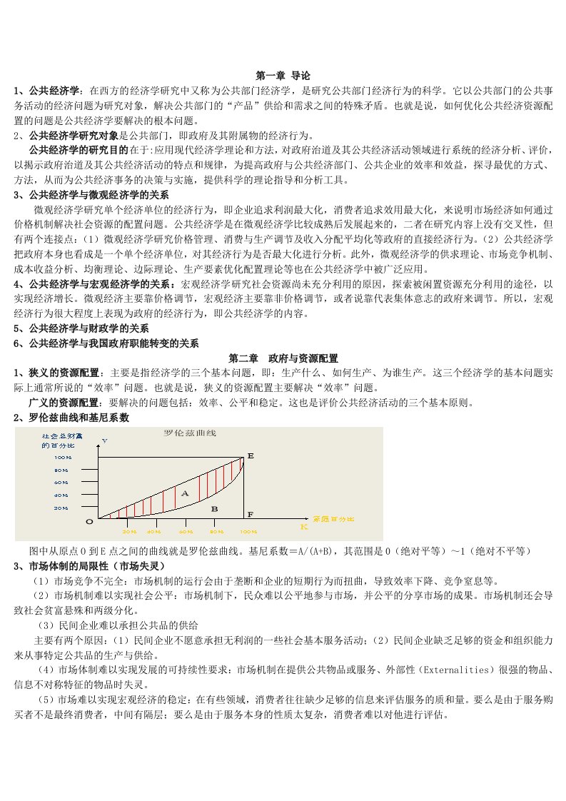 公共经济学期末复习