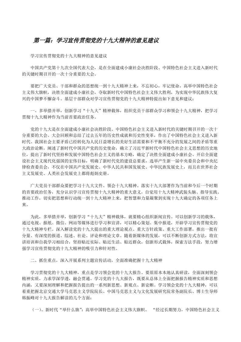 学习宣传贯彻党的十九大精神的意见建议[修改版]