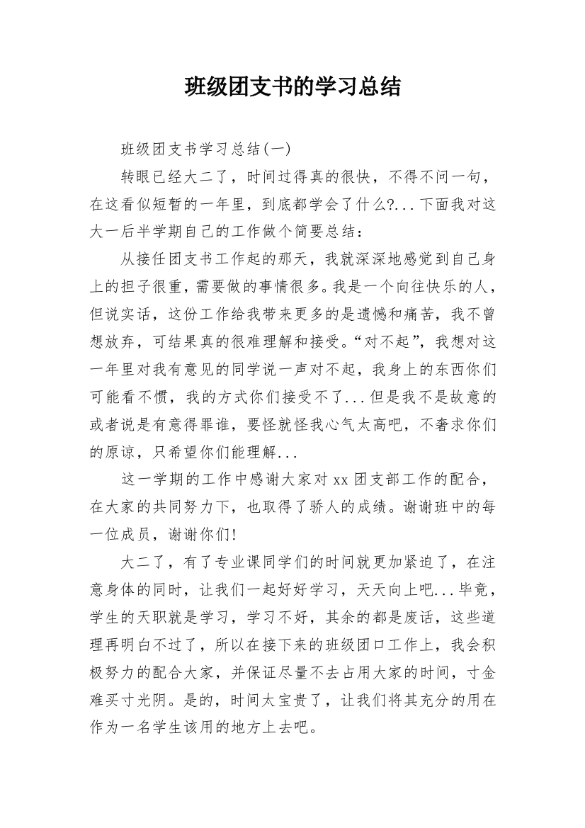 班级团支书的学习总结