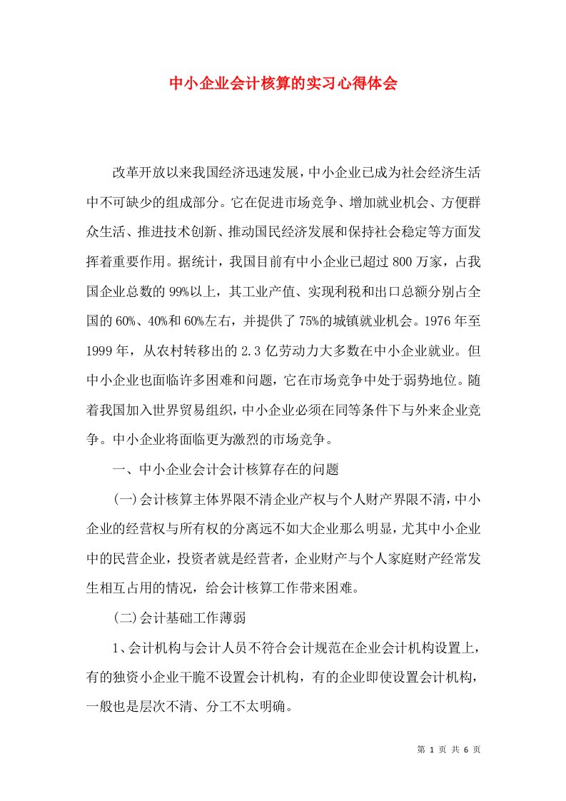 中小企业会计核算的实习心得体会