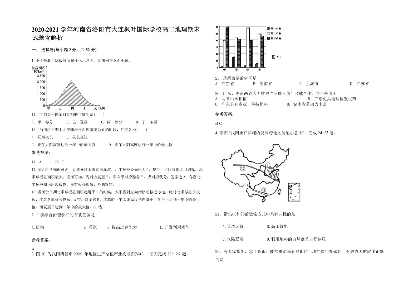 2020-2021学年河南省洛阳市大连枫叶国际学校高二地理期末试题含解析