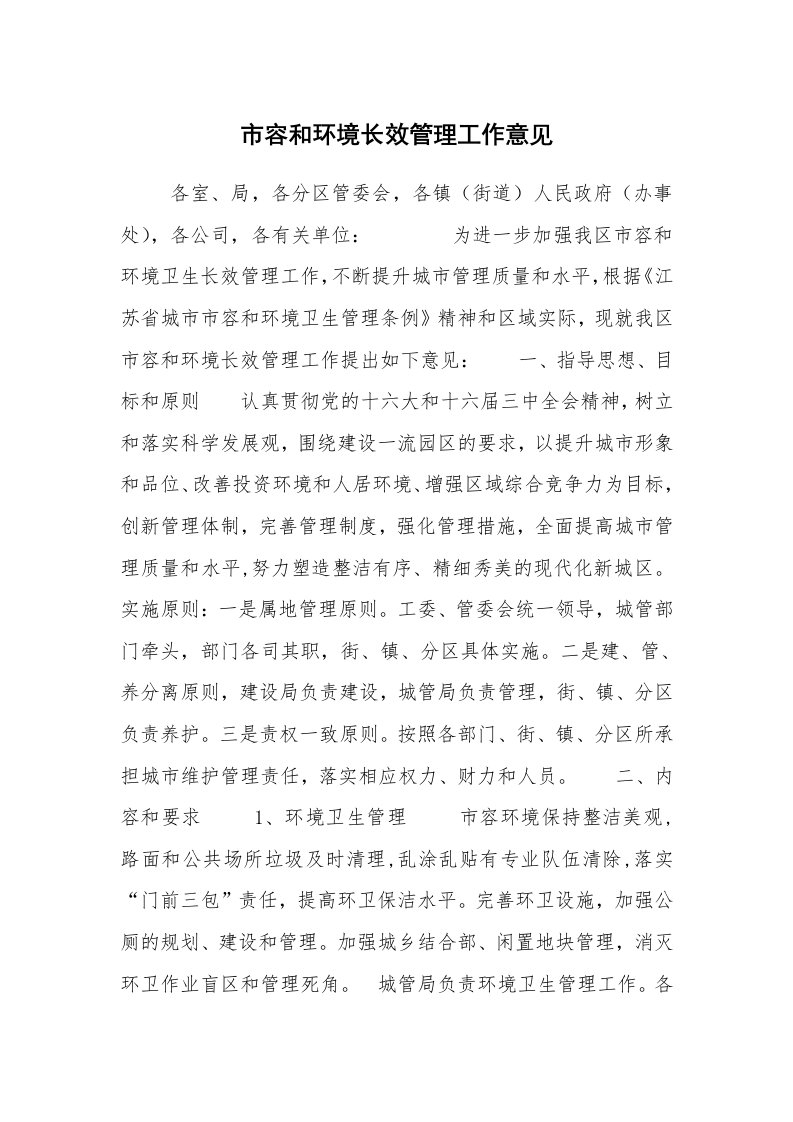 工作计划范文_计划规划_市容和环境长效管理工作意见