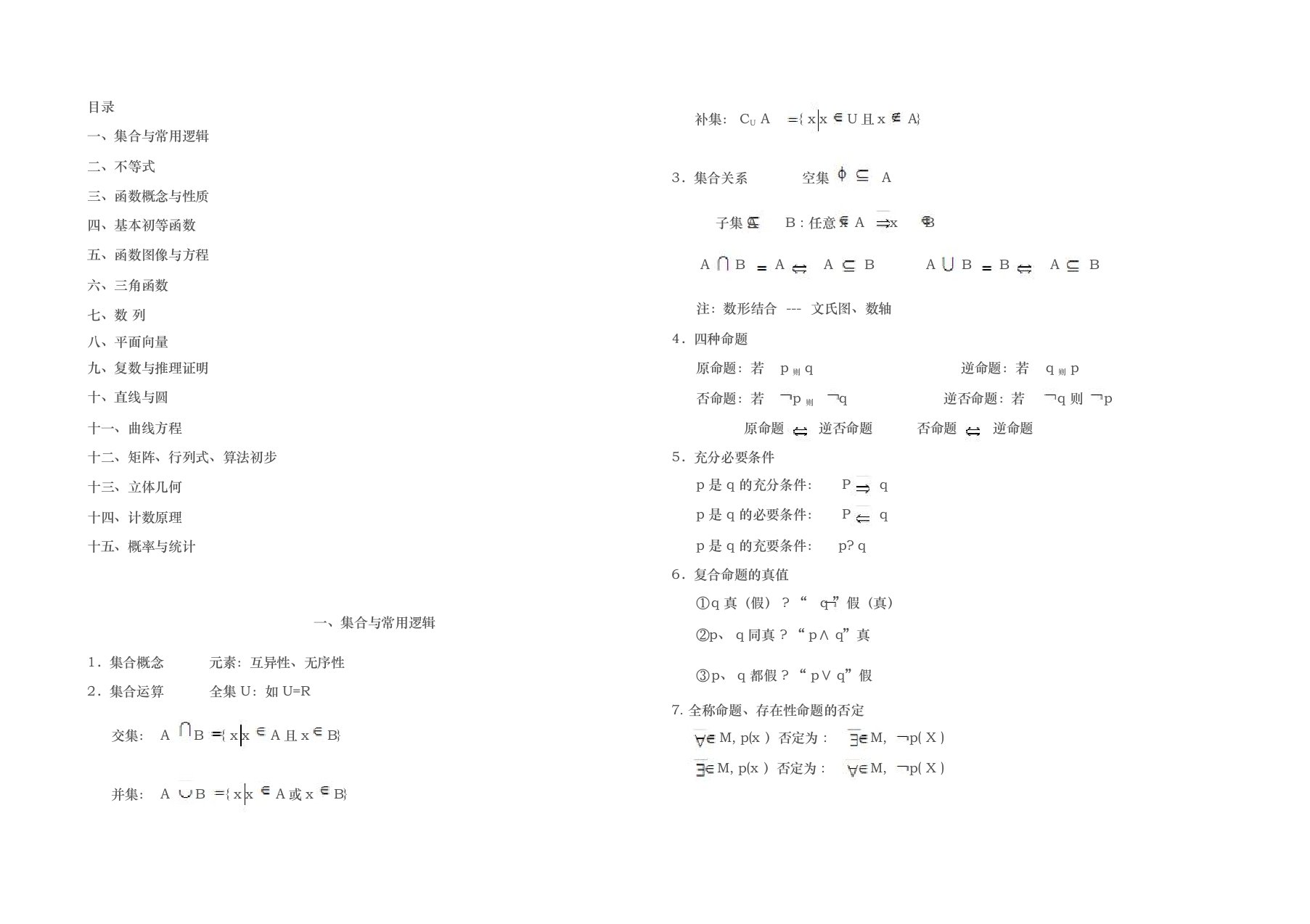 上海教材高中数学知识点总结(最全)