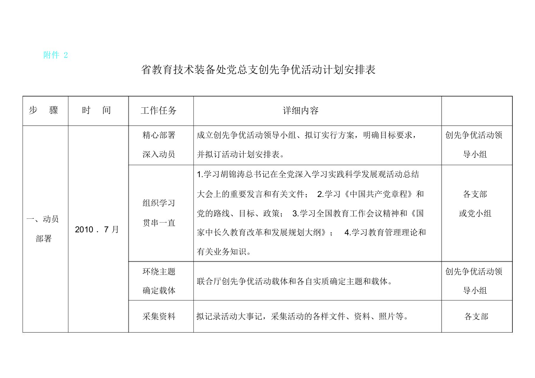 活动计划安排表