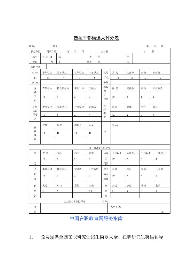 绩效计划考核表55