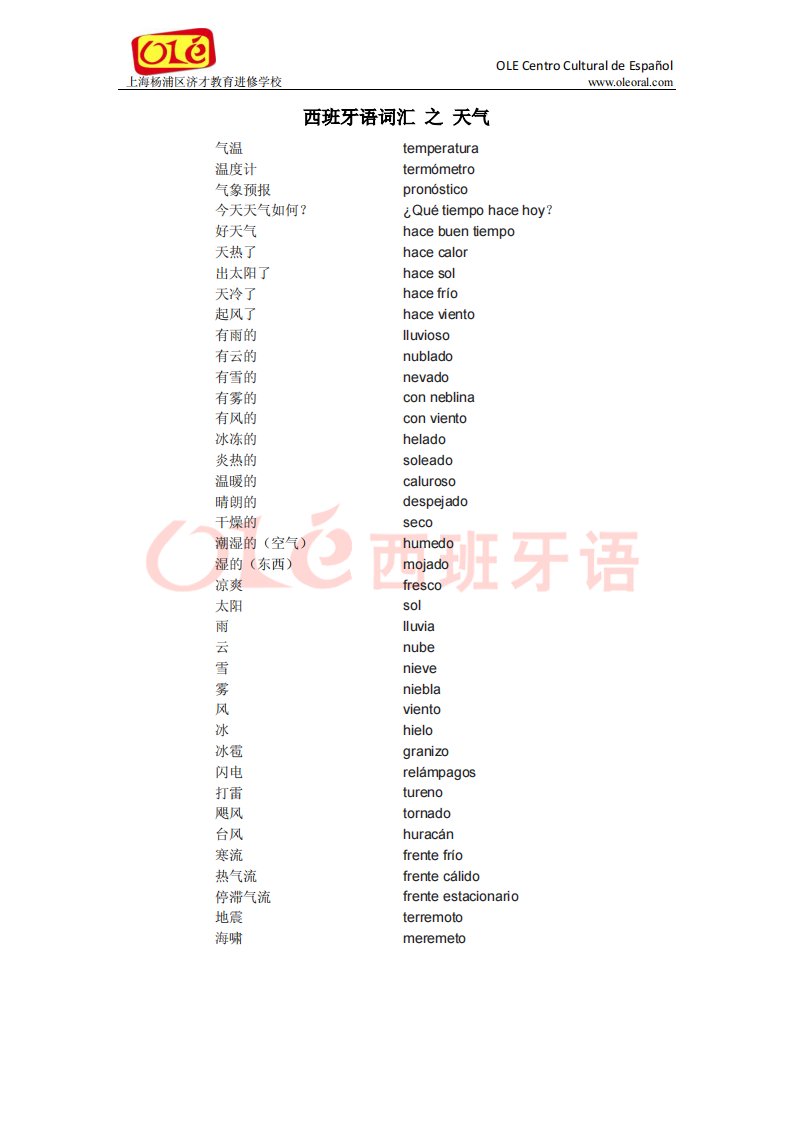 西班牙语词汇-天气