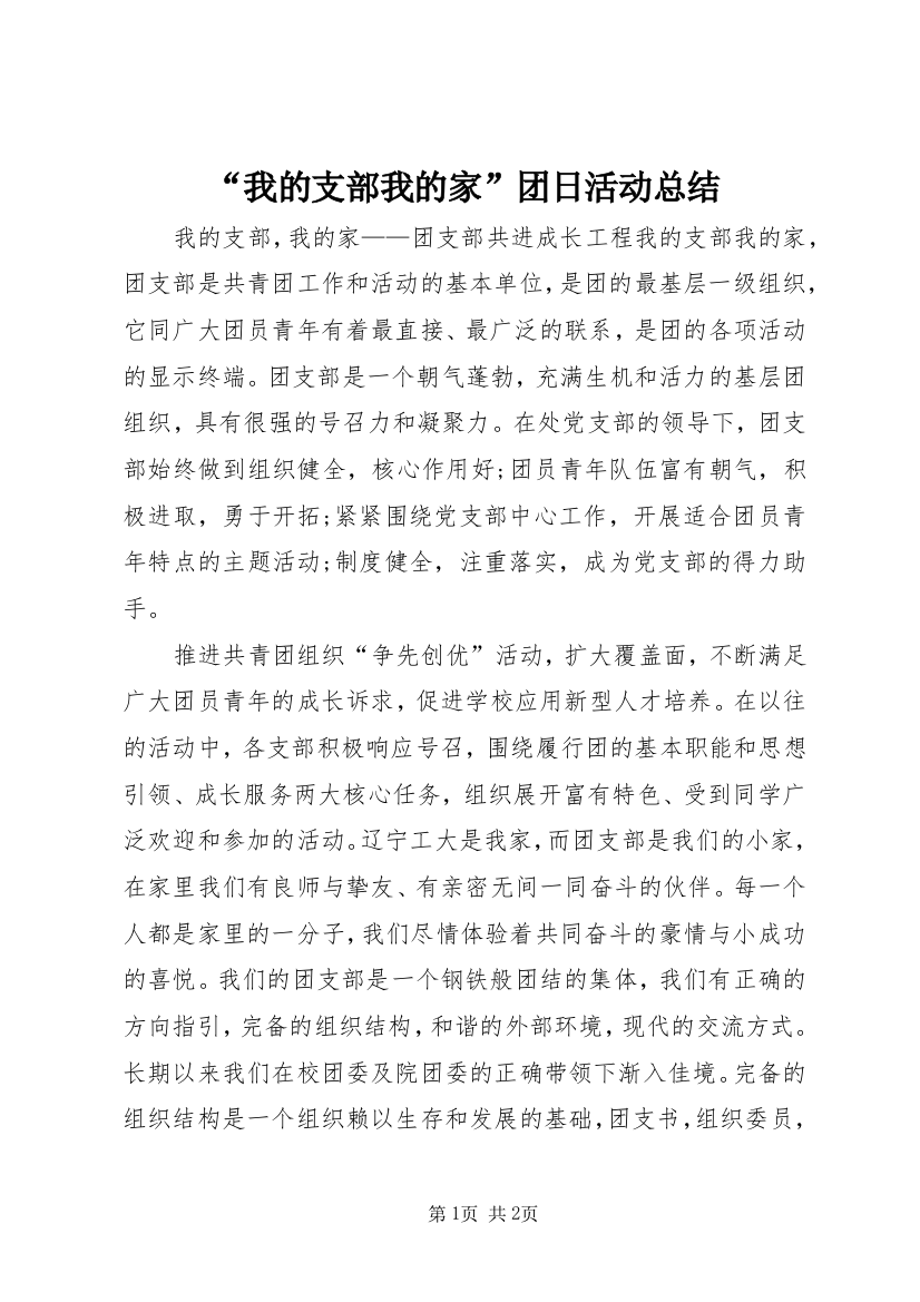 “我的支部我的家”团日活动总结